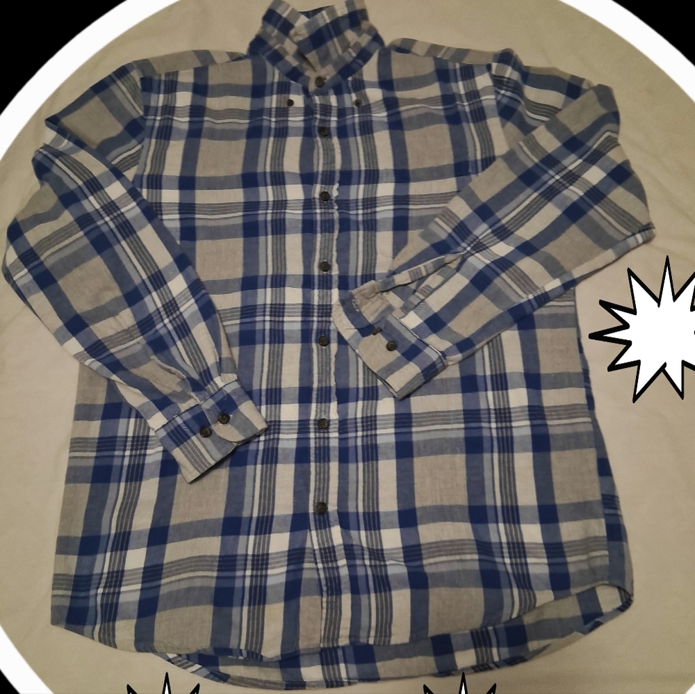 St. John's Bay Blue and White Checkered Men's Shirt